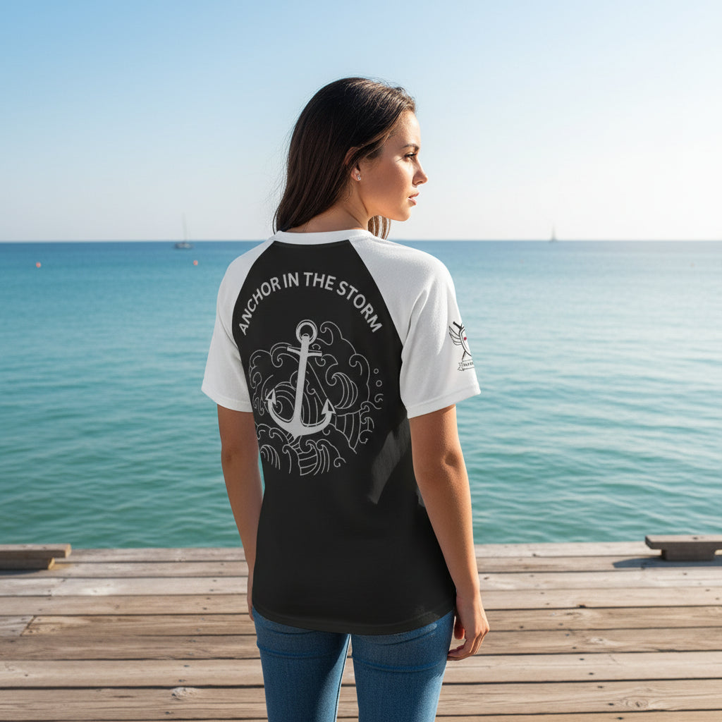 Anchored V-Neck Tee – Black & White