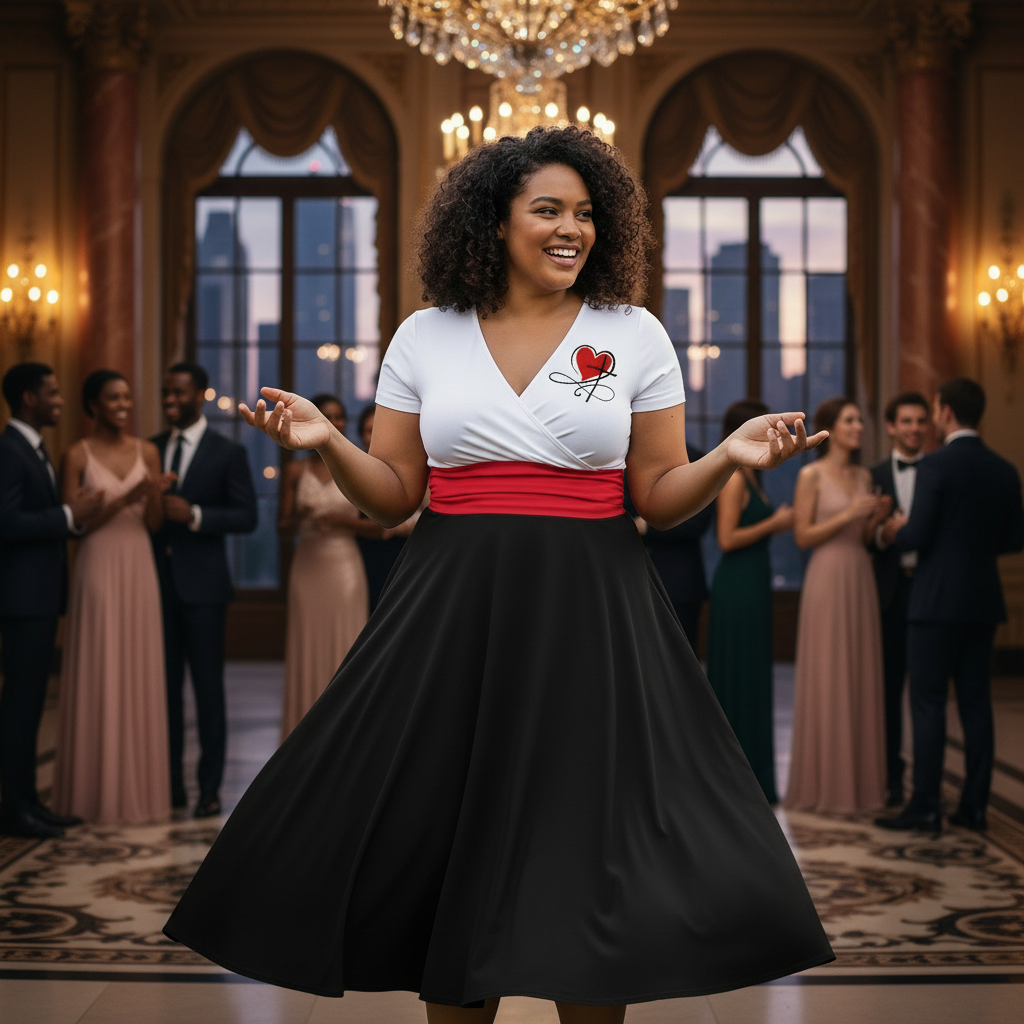 Plus-size African Asian model in fancy setting